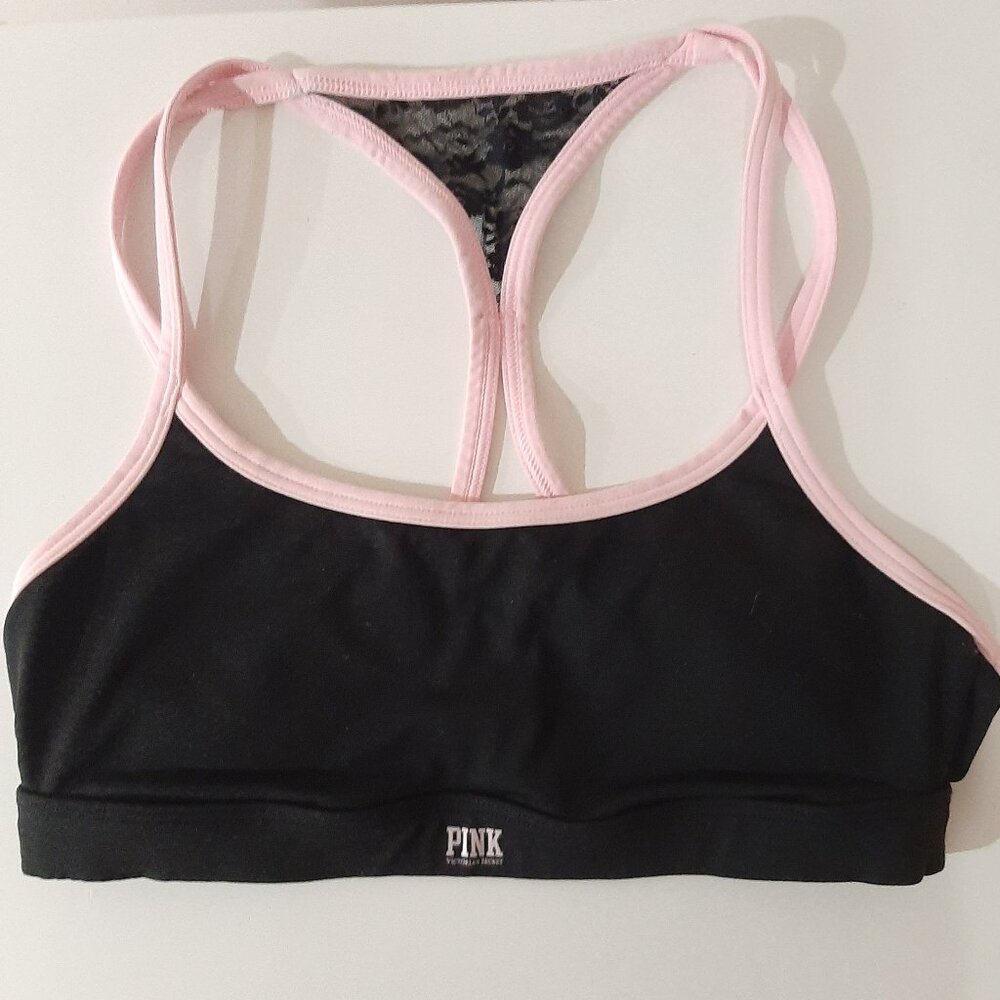 Victoria secret pink racerback two toned peekaboo lace yoga sports bra